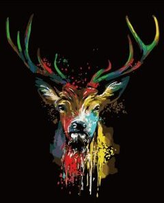 Colored Deer In Dark Paint By Number