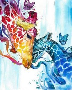 Colourful Giraffe And Babe Paint By Number