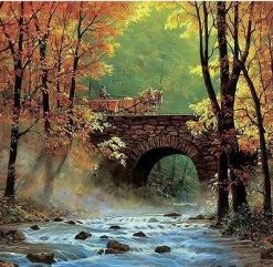 Country Bridge In Autumn Paint By Number