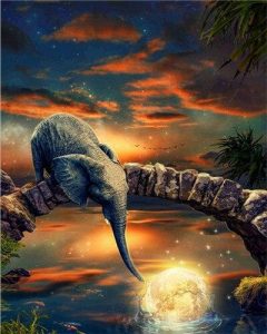 Elephant And Full Moon Paint By Number