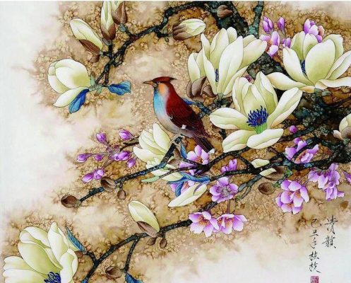 Flowers And The Bird Paint By Number