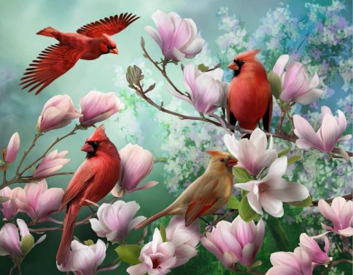 Four Birds In Flowers Paint By Number