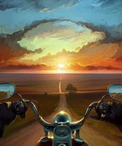 Motorcycle Driving At Sunset Paint By Number