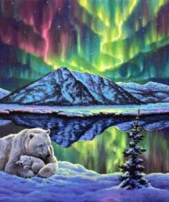 Polar Bears In Northern Lights Paint By Number