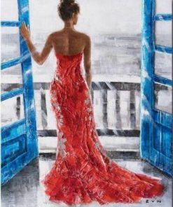Red Gown Girl On Window Paint By Number