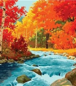River Flows In Autumn Forest Paint By Number