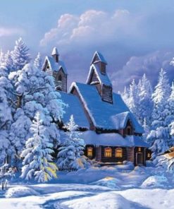 Snowy Cabin In The Woods Paint By Number