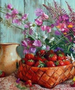 Strawberries And Flowers Basket Paint By Number