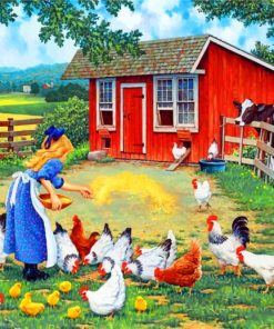 Girl Feeding Chickens Paint by numbers