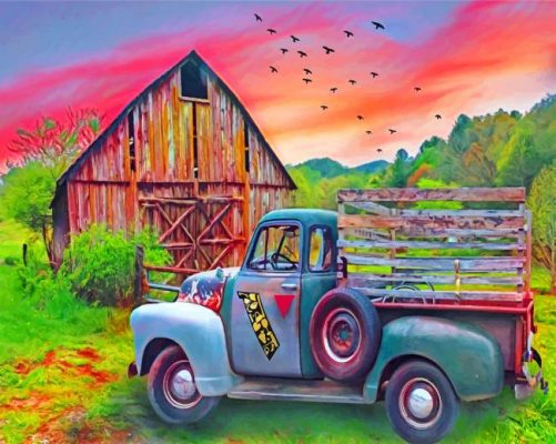 Old Truck And Barn Paint by numbers