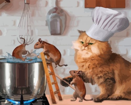 Chef Cat And Mice Paint by numbers