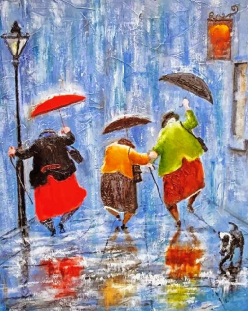 Happy Old Sisters On A Rainy Day paint by numbers