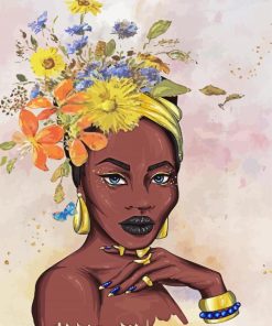 Black African Floral Woman paint by number
