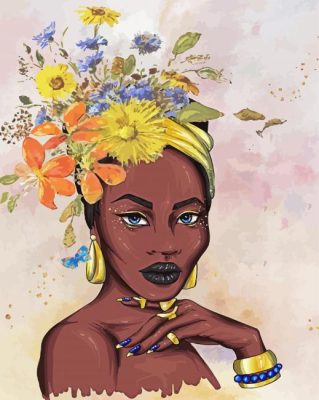 Black African Floral Woman paint by number