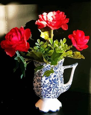 Blue And White Vase With Red Flowers paint by number