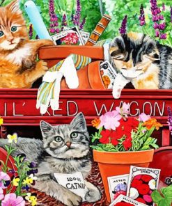 Cats In Red Wagon paint by number