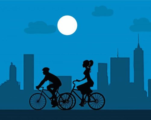 Couple On Bicycles Silhouette paint by number