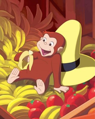 Curious George Eating Banana paint by number