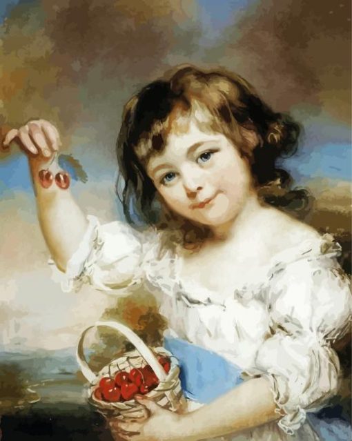 Girl With Cherries Basket paint by number