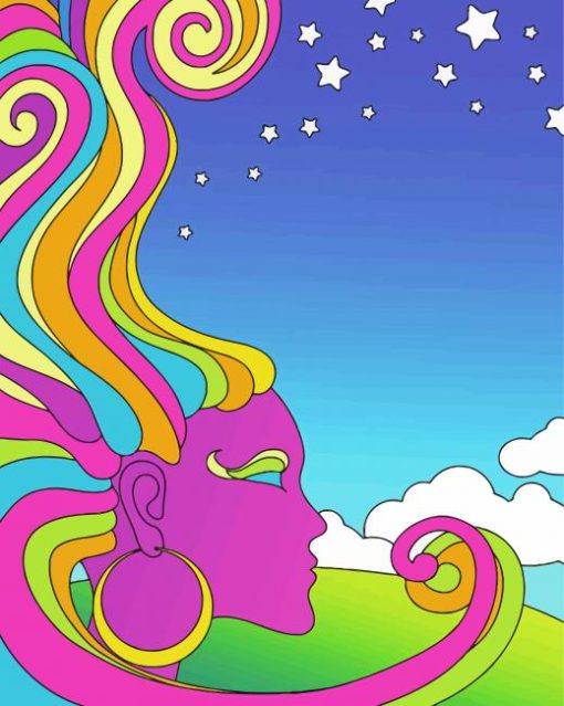 Illustration Psychedelic Woman Head paint by number