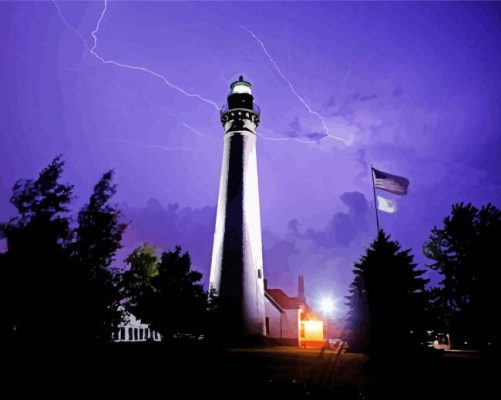 Lighthouse With Lightning Bolt paint by number