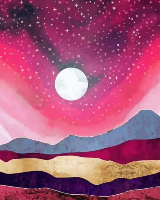 Mountains And Pink Cloud Art paint by number