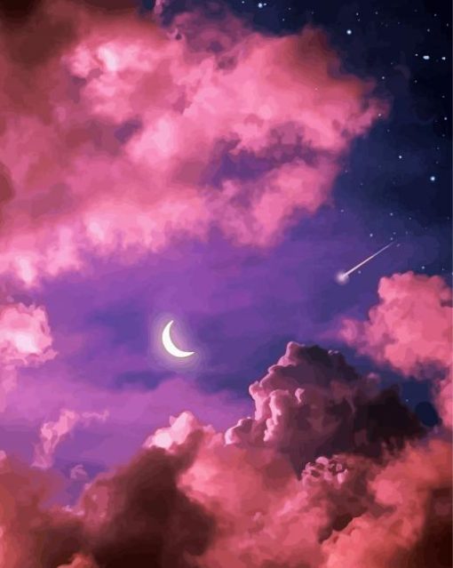 Pink Cloud And Moon paint by number
