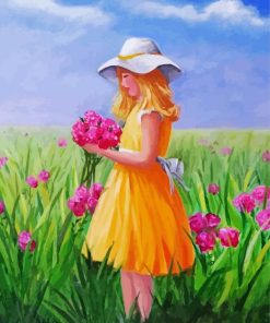 Pink Flower Girl paint by number