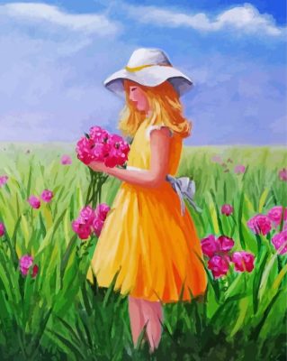 Pink Flower Girl paint by number