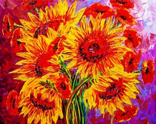 Poppies And Sunflowers paint by number