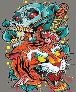 Skull And Tiger Head Art paint by number
