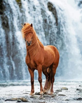 Waterfall Wild Beautiful Horse paint by number