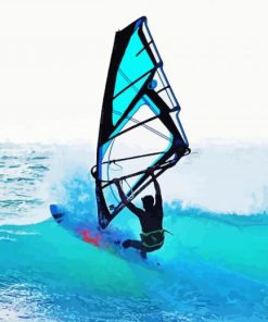 Blue Ocean Wind Surfer paint by number
