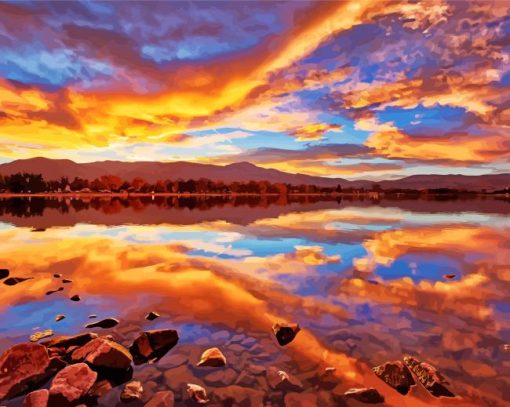 Colorado Sunset Water Reflection paint by number