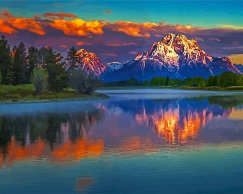 Nature Landscape Teton Mountains paint by number