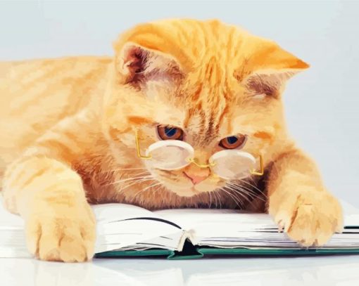 Nerd Cat With Book paint by number