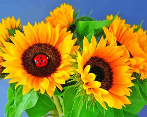 Sunflowers Ladybugs Illustration paint by number