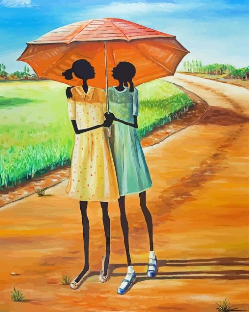African Friends Under Umbrella paint by number