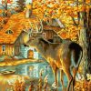 Autumn Cabin In Woods With Deer Paint by number