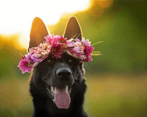 Black Dog Flowers Crown paint by number