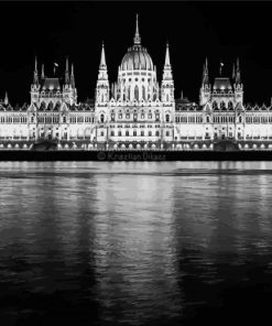 Black And White Budapest Hungarian Parliament Building paint by number