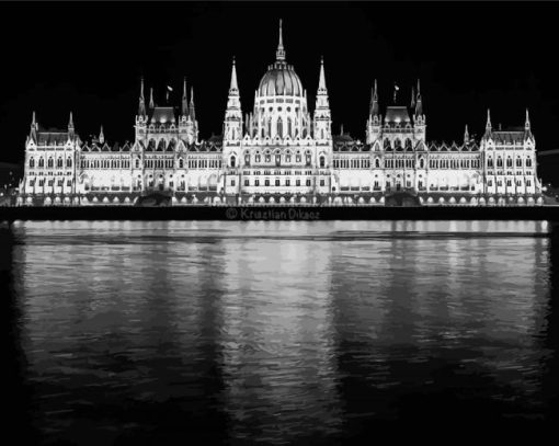 Black And White Budapest Hungarian Parliament Building paint by number