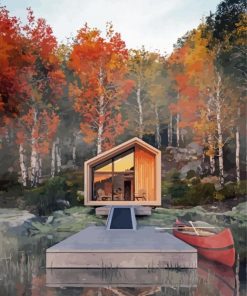 Cabin By The Great Lake paint by number