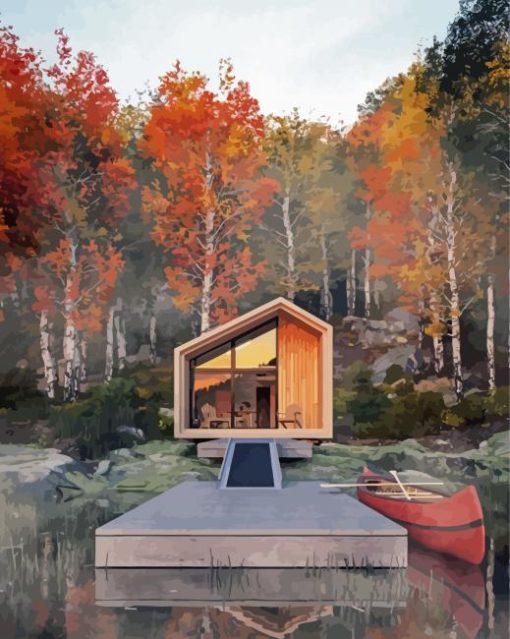 Cabin By The Great Lake paint by number