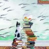 Cat And Fish With Books paint by number
