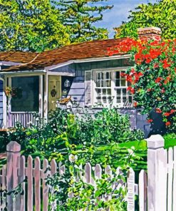 Cottage With White Fence paint by number