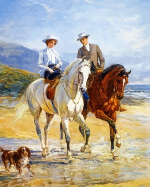 Couple With Horse And Dog Art paint by number