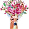 Deer Head Pink Floral paint by number