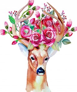 Deer Head Pink Floral paint by number