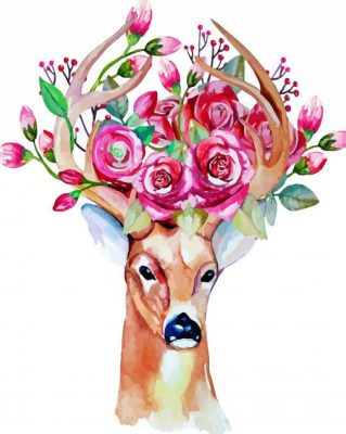 Deer Head Pink Floral paint by number